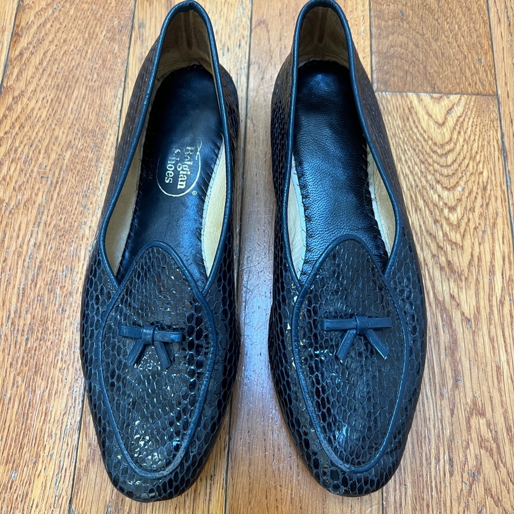 Womens Snake Print Belgian Loafers for Women 6.5